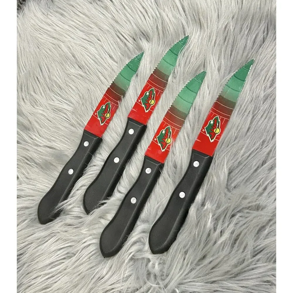 NHL Minnesota Wild Double Sided Logo Print Steak Knife 4pc Household Cutlery Set